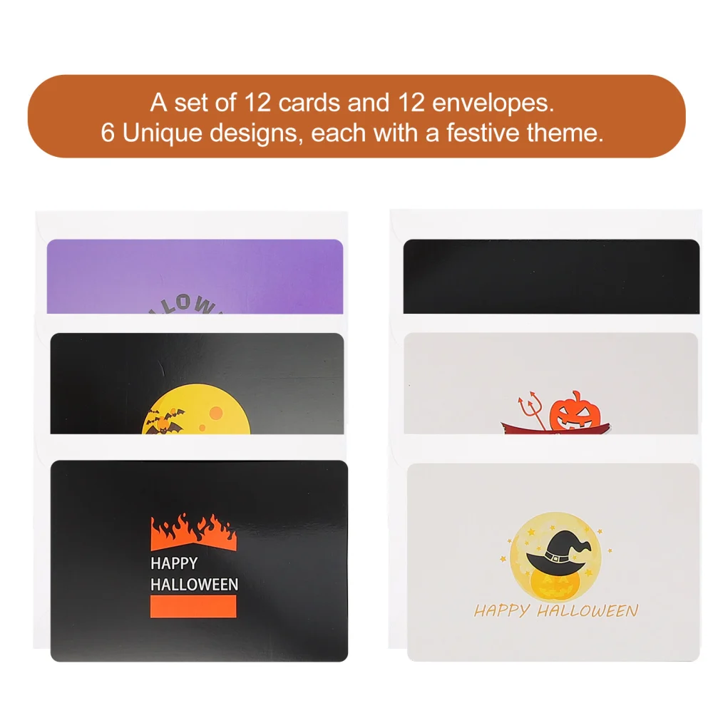 12 Sets Halloween Cards with Pumpkin Pattern Cards with Envelopes (Assorted Color)