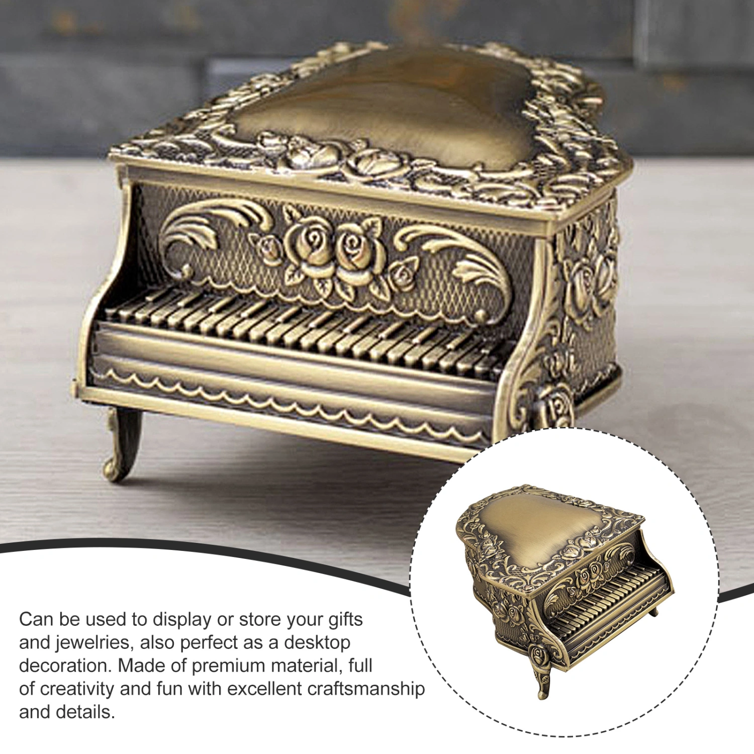 Piano Rose Trinket Box Vintage Jewelry Box Jewelry Case  Jewelry Container
