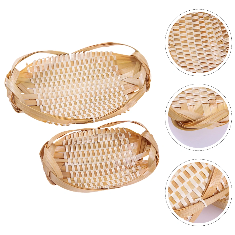 2pcs Handmade Woven Bamboo Baskets Practial Containers for Fruits Snacks