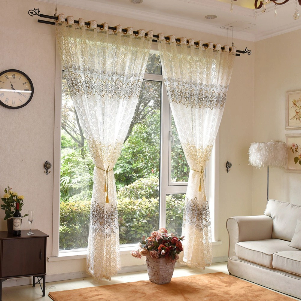 1pc 100x250cm Window Screen Thin Gazue Metal Hole Curtain Door Scarf Drapes Valance for Room Decor (Brown)