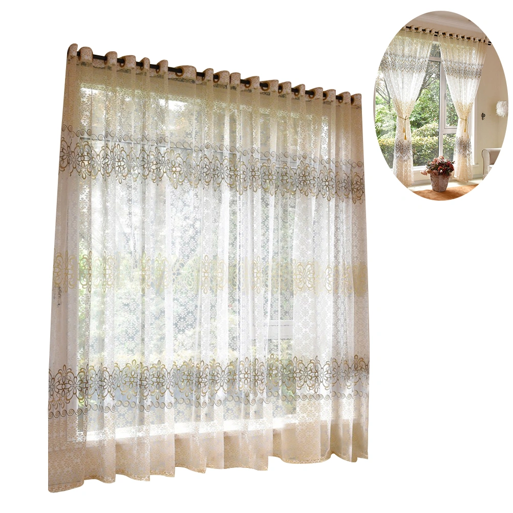 1pc 100x250cm Window Screen Thin Gazue Metal Hole Curtain Door Scarf Drapes Valance for Room Decor (Brown)