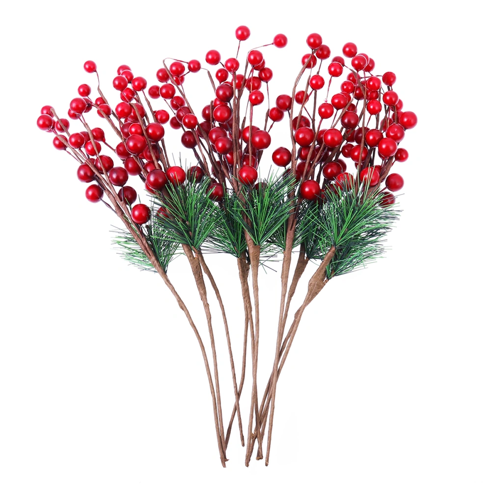 ULTNICE 10pcs Small Artificial Pine Picks Stimulation Berry Pine Needles Red Berry Flower Ornaments for Christmas Flower Arrangements Wreaths and Holiday Decorations