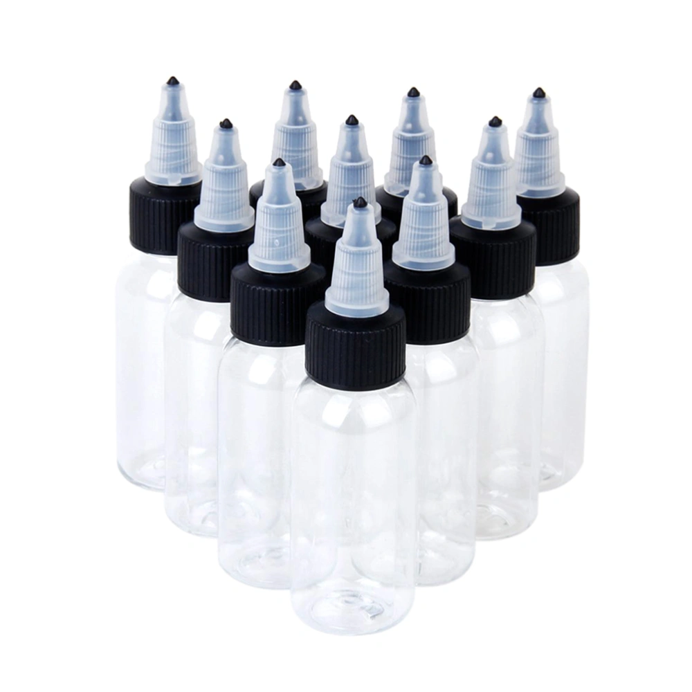 10pcs 90ml Empty Ink Bottle Clear Plastic Pigment Storage Bottles with (Random Color)