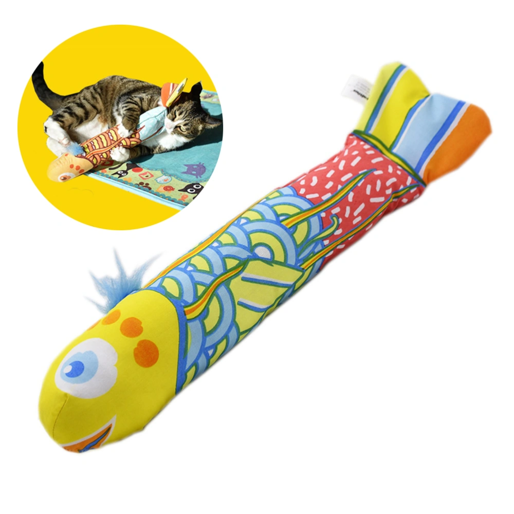 2pcs Catnip Cat Toy Simulation Fish Cat Pillow With Ring Paper Plush Stuffed Mint Chew Cat Scratch Toys (Yellowish Brown and Bright Yellow)