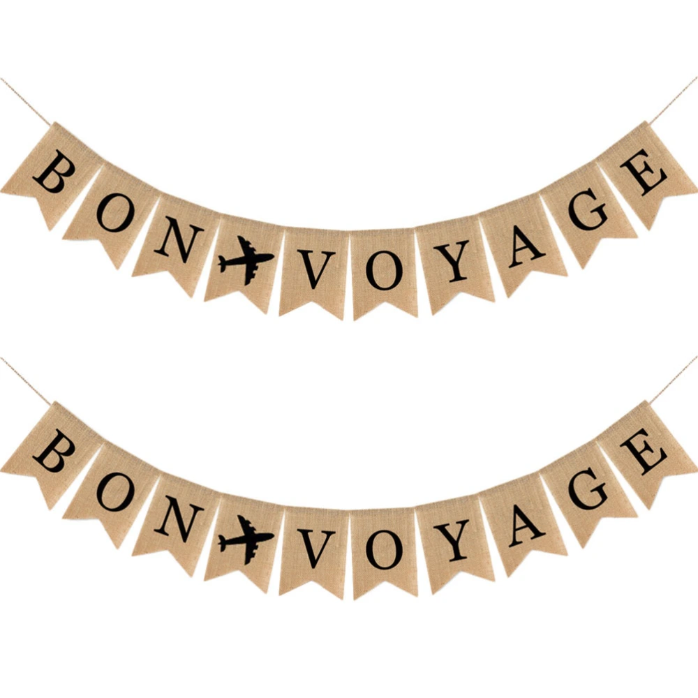 2 Sets Travel Theme BON VOYAGE Garland Party Bunting Banner Aircraft Linen Dovetail Shape Party Supplies Decoration