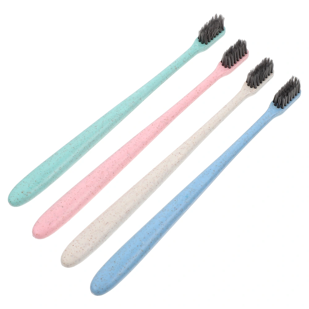 12Pcs Household Toothbrushes Wheat Straw Handle Toothbrushes Portable Toothbrushes