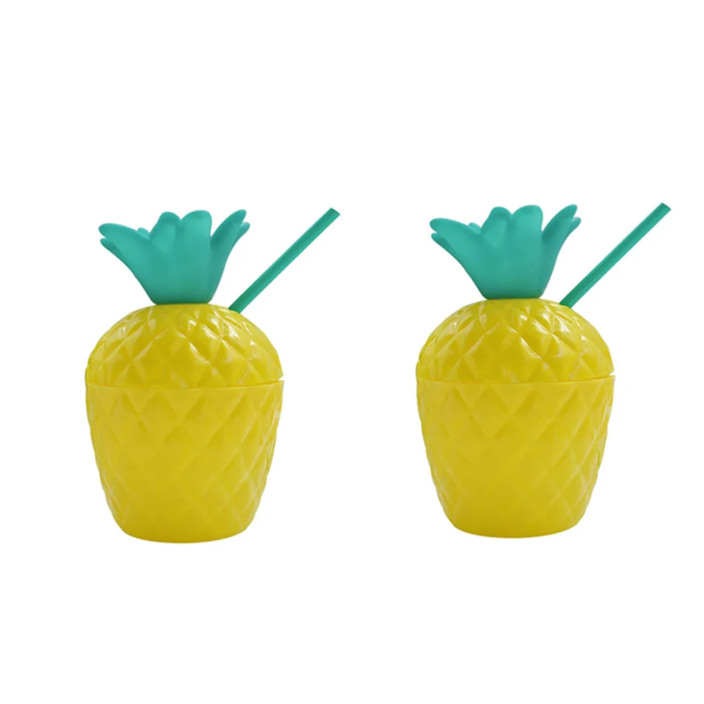 3pcs 300ml Hawaii Pineapple Drinking Cups Portable Pineapple Storage Cups Beach Party Cup with Straw (Straw Random Style and Random Color)