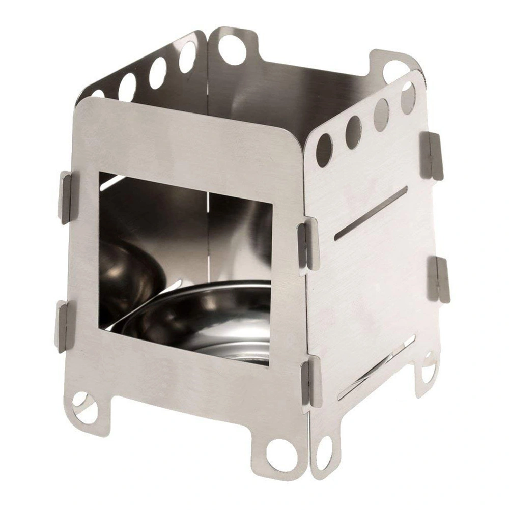 Outdoor Stainless Steel Camping Stove Portable Foldable Wood Stove - Size S (Silver)