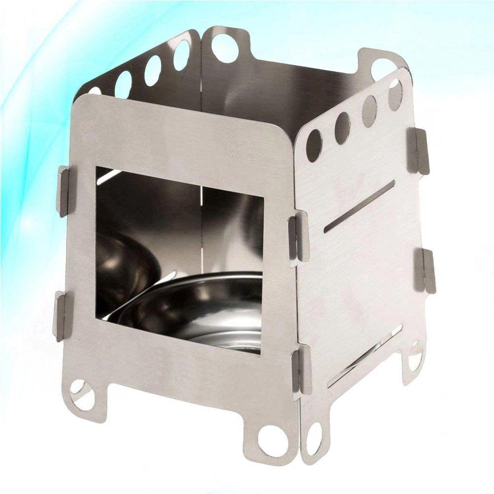 Outdoor Stainless Steel Camping Stove Portable Foldable Wood Stove - Size S (Silver)