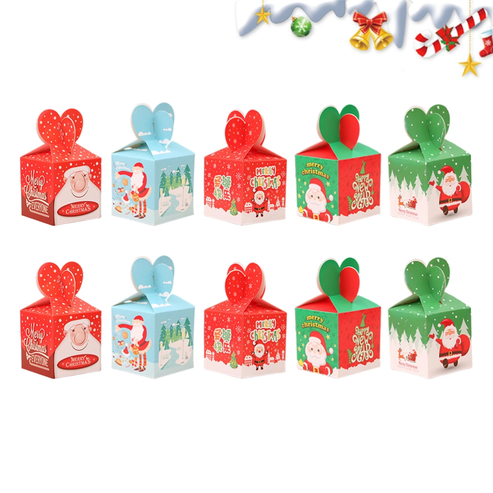 10PCS Christmas Eve Folding Apple Box Cartoon Candy Box Christmas Gift Box (Pattern Mixed)