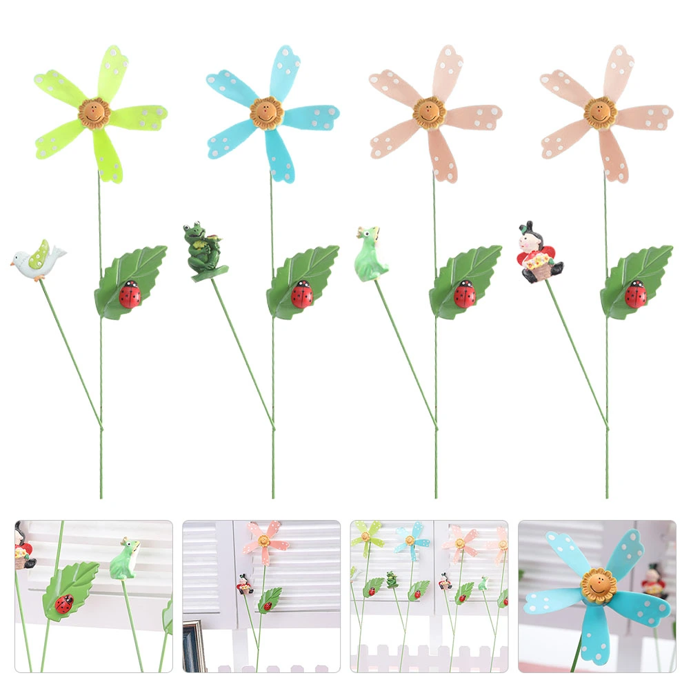 4Pcs Metal Windmill Decor Garden Pinwheel Adornment Outdoor Windmill Scene Decor