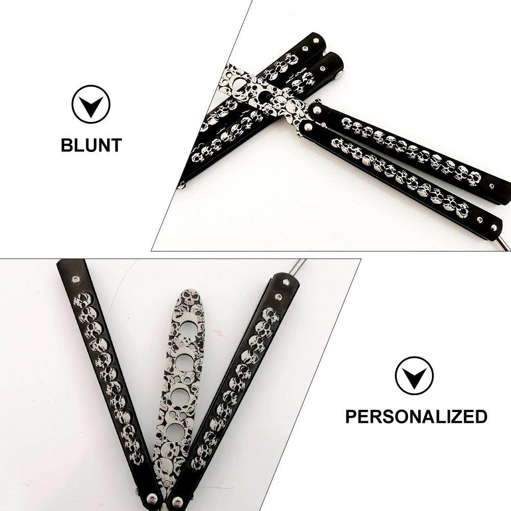 1Pc Blunt Balisong Skull Design Balisong Dull Balisong Trainer Halloween Gift