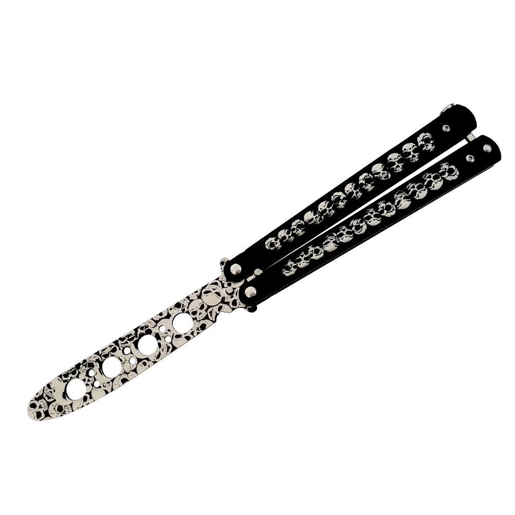 1Pc Blunt Balisong Skull Design Balisong Dull Balisong Trainer Halloween Gift