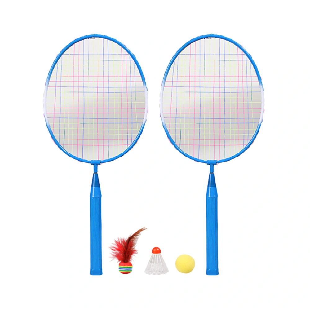 1 Set Badminton Rackets Kids Badminton Training Tool Outdoor Sports Playing Toy Set with Three Balls (Blue)