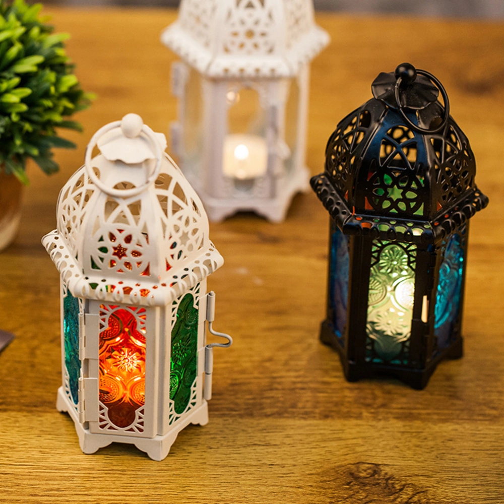 Moroccan Style Candle Lantern Vintage Candle Holder for Events, Parties and Weddings(Black Frame and Colorful Sides)