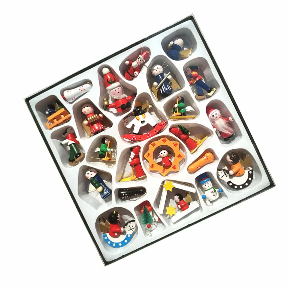 Set of 24pcs Christmas Wooden Ornaments Handmade Crafted Miniature Christmas Tree Party Decorations