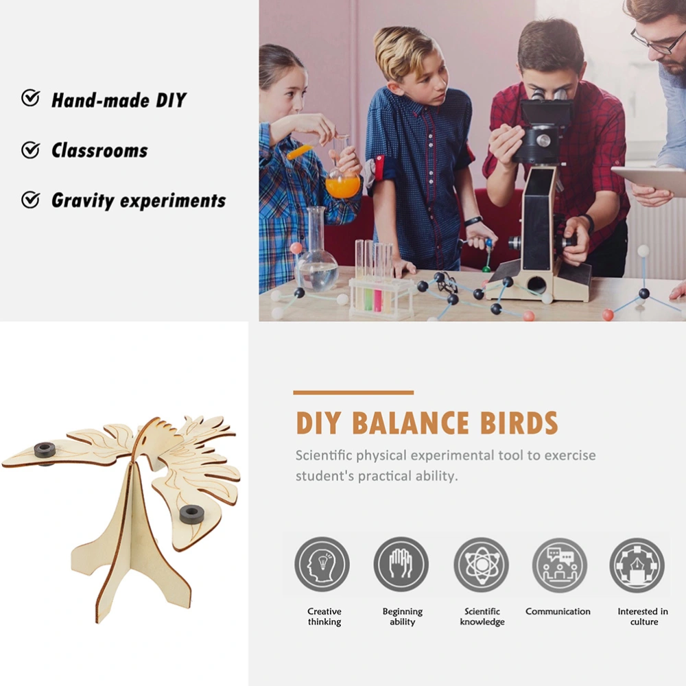 3Pcs Physics Balance Material Wooden Gravity Birds DIY Eagle Experimental Equipment