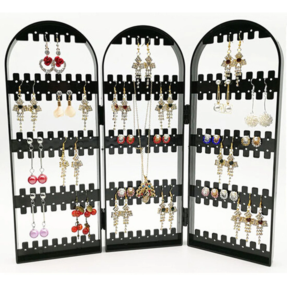 Earring Holder Folding Plastic Stand Ear Stud Display Screen for Earring Jewelry (Three Parts Black)