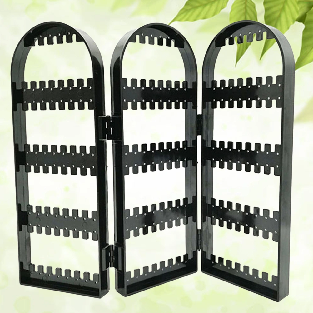 Earring Holder Folding Plastic Stand Ear Stud Display Screen for Earring Jewelry (Three Parts Black)