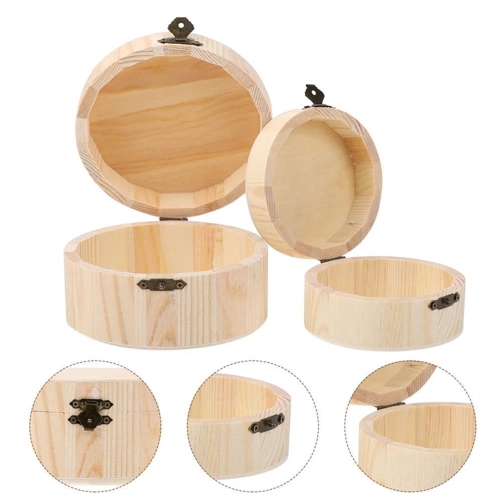 2pcs Simple Wood Storage Boxes Round Wood Case Wooden Small Item Storage Box