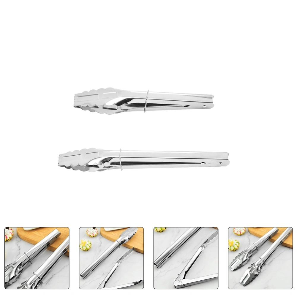 2Pcs Stainless Food Clips Household Food Clamps Anti-scalding Clips (Silver)