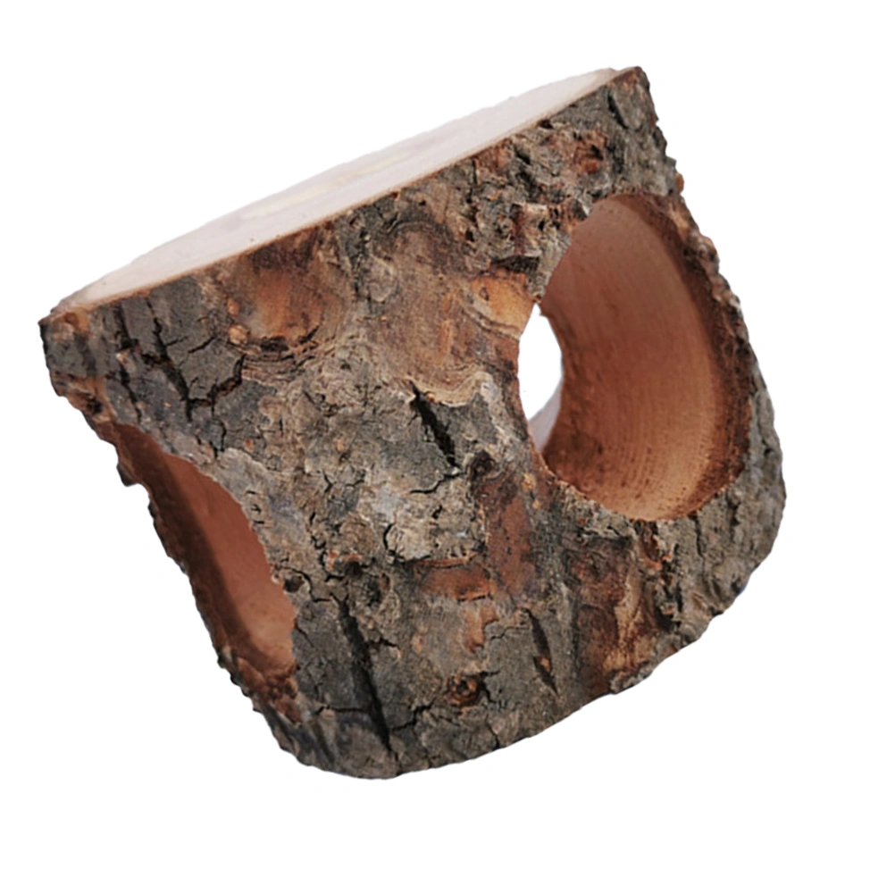 Wooden Tree Trunk Three Hole Hamster Toy Wooden Tree Hole Hideouts Tree Tunnel Tube for Hamster Guinea Pig
