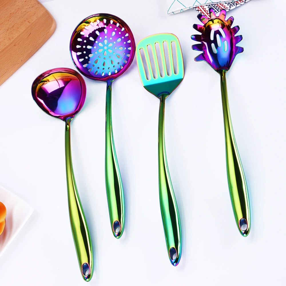 Stainless Steel Material Long Handle Colorful Practical Tableware for Home Kitchen Cooking Use