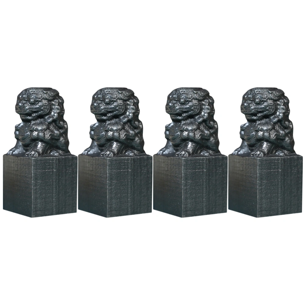 4Pcs Chinese Style Lion Figurines Practical Ebony Office Wooden Lion Seal Stamps