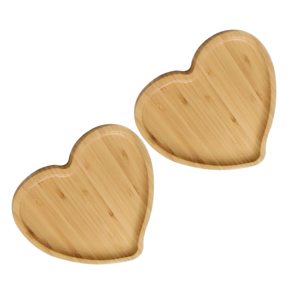 2 Pcs Heart Shaped Eco-friendly Bamboo Wooden Tray Food Tea Coffee Serving Plate Fruit Bread Tray Dishes Snack Plate for Hotel Restaurant Home