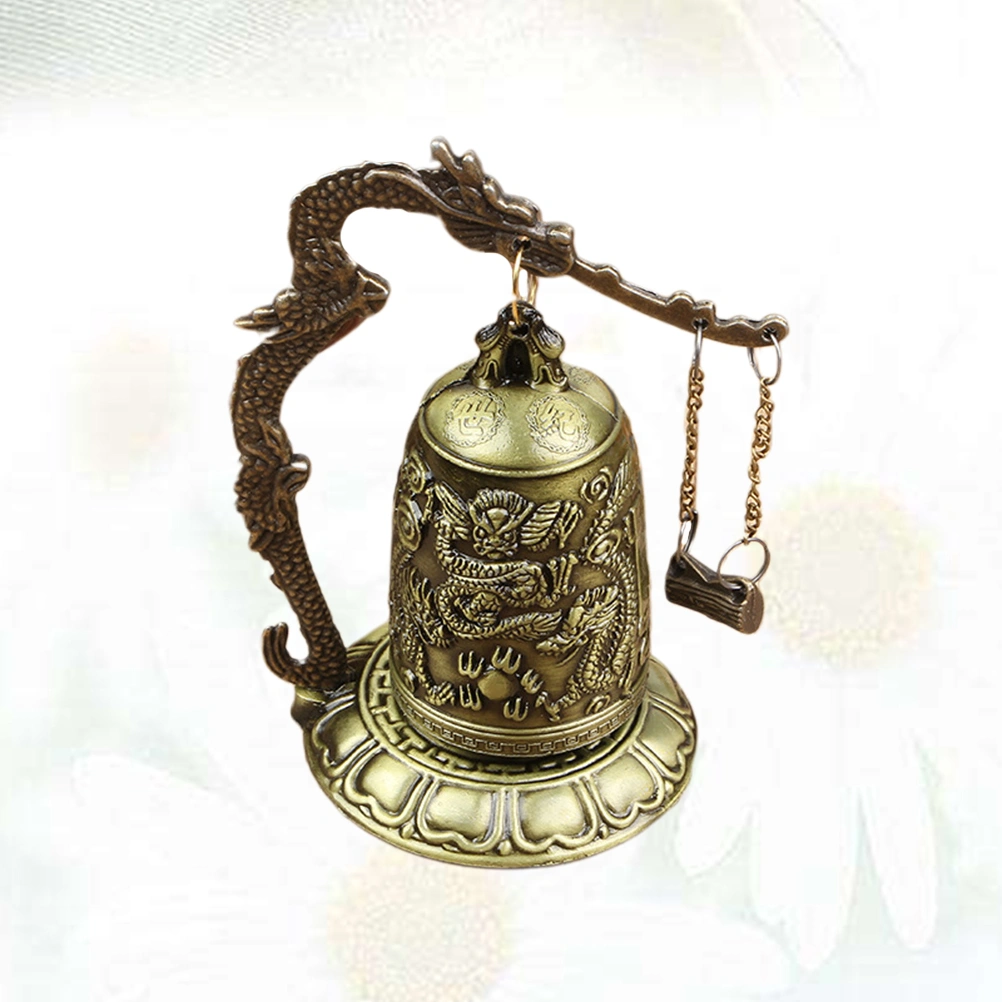 Lock Dragon Carved Buddhist Bell Geomantic for Meditation Altar Geomancy Ornaments