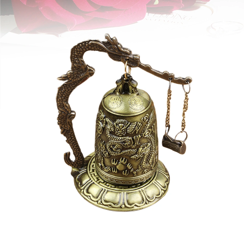 Lock Dragon Carved Buddhist Bell Geomantic for Meditation Altar Geomancy Ornaments