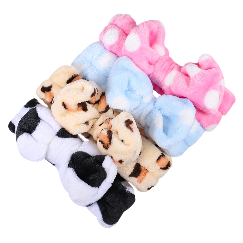 4pcs Female Elastic Head Wraps Face Cleaning Hairband Coral Fleece Headwrap