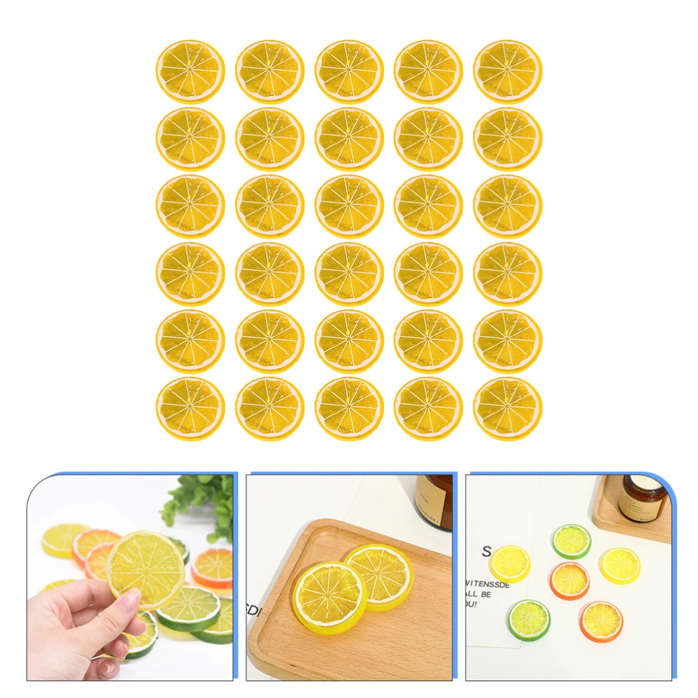 30pcs Fake Lime Slices Plastic Lemon Slices Simulation Fruit Model Photo Props