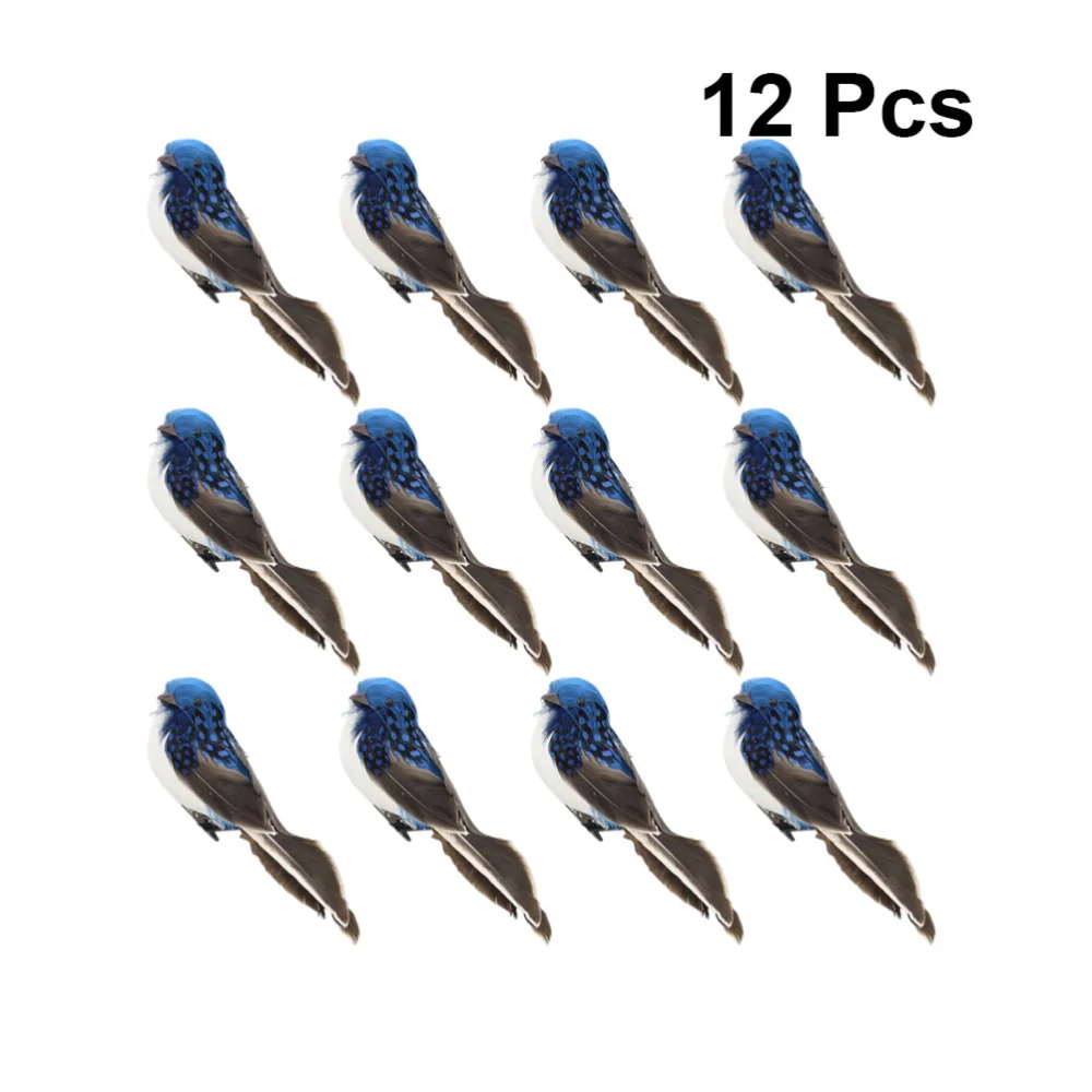 12pcs 3D Artificial Feather Birds DIY Gardening Decoration Sparrow Crafts Ornament Fake Bird Home Garden Decor(Blue)