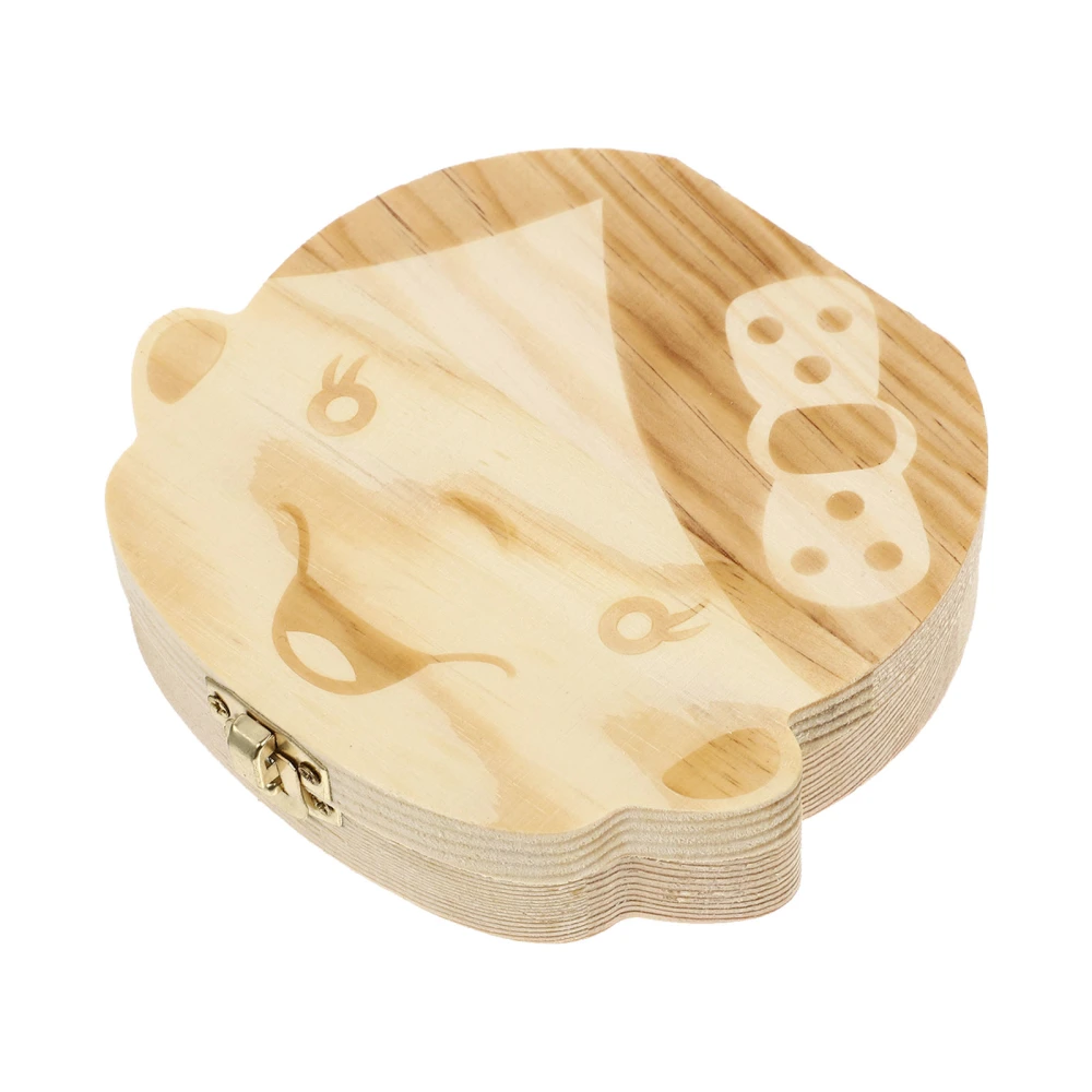 1Pc Lovely Log Baby Teeth Souvenir Box Wooden Box for Baby Teeth Lanugo (Khaki)