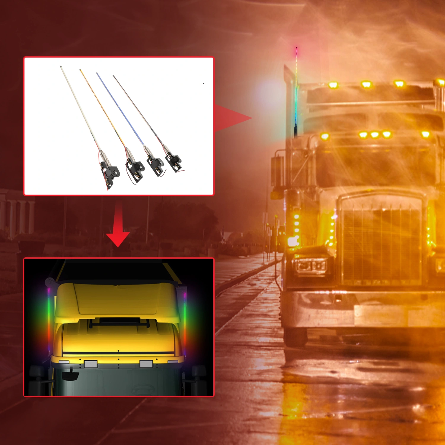 60CM 24V Car LED Whip Lights Truck Running Streamer Light LED Antenna Lamp