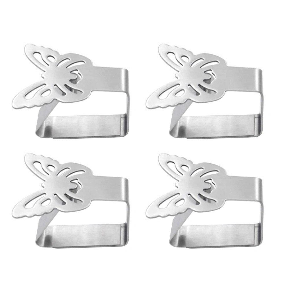 4pcs Stainless Steel Thicken Table Cloth Clip Kitchen Tablecloth Holder Clamp for Home (Butterfly Style Silver)