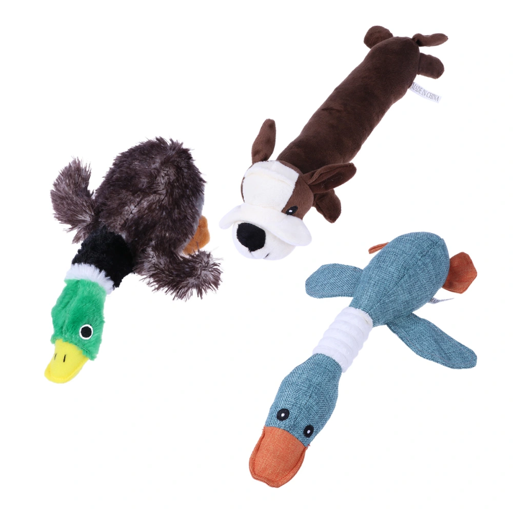 3Pc Dog Chew Toy Sound Linen Cloth Cotton Pet Puppy Toys Squeaky Pets Bite Chewing Puppy Dog Toy (Duck Wild Goose Puppy)