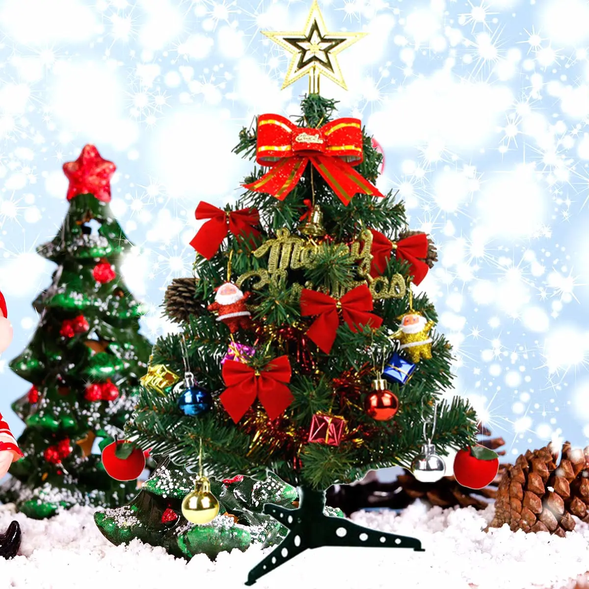45cm DIY Tabletop Christmas Tree Artificial Christmas Tree Desktop Ornament Home Party Holiday Decoration