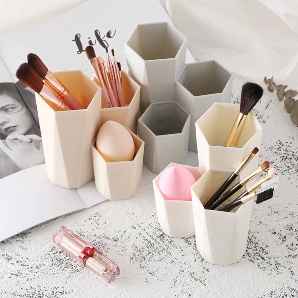 1pc Plastic Combination Storage Box Cosmetic Brush Holder Desktop Sundries Organizer for Home Office Dorms Grey