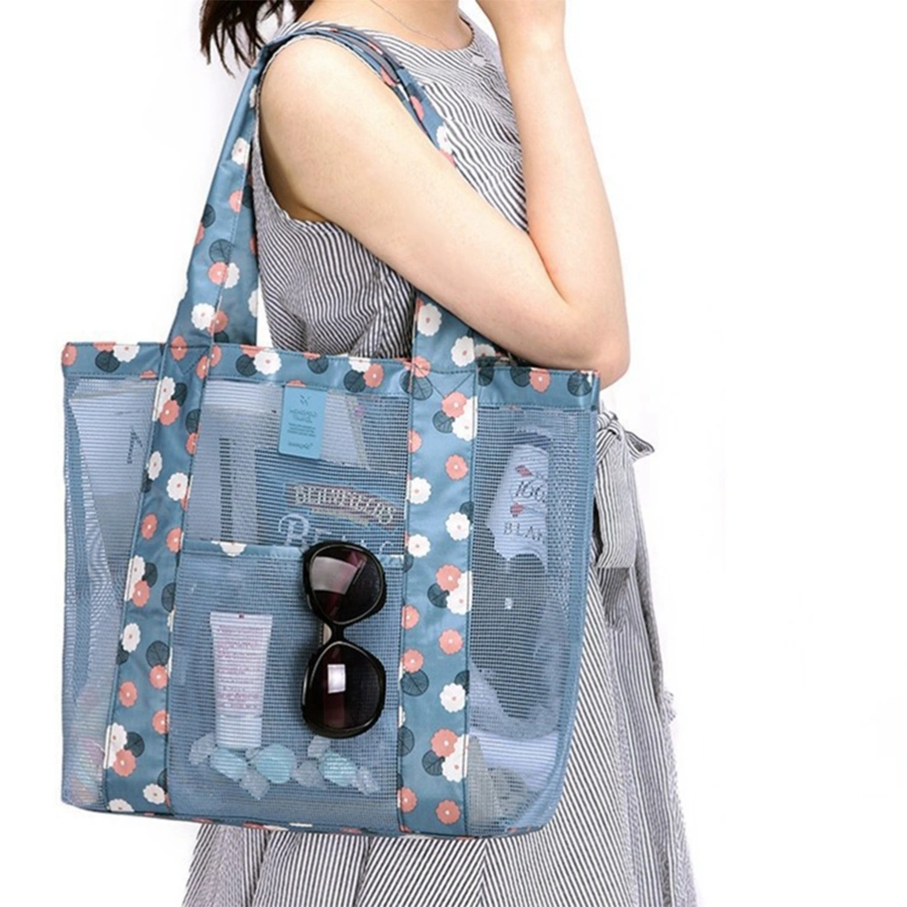 Women Candy Flower Clear Transparent Handbag Shoulder Vegetable Bag Beach Outdoor Travel Storage Bag (Sky Blue)