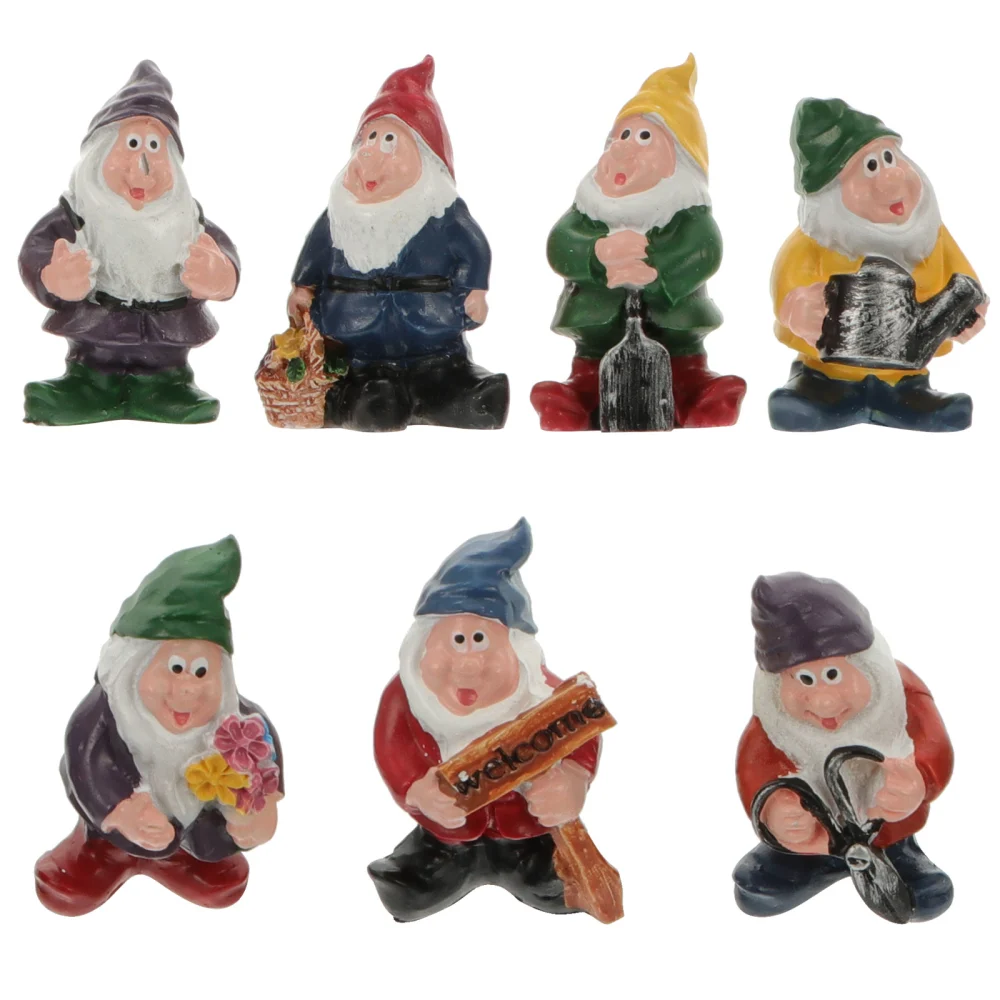 7pcs Adorable Dwarf Resin Ornament Cake Topper Desktop Garden Ornaments