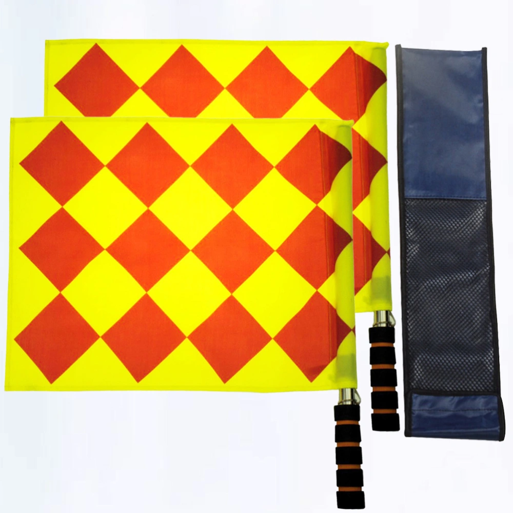 2 Pcs Hand Flag Square Pattern Mini Flag Waterproof Handle Oxford Flag for Football Judge