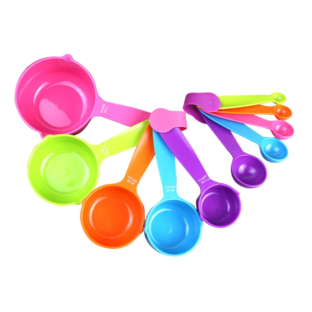 10pcs/Set Colorful Plastic Flour Measuring Spoons Nesting Measure Cups Kit Kitchen Baking Tool for Liquid Spice Powder (Mixed Colors, Small Size+Large Size, 5 for each)