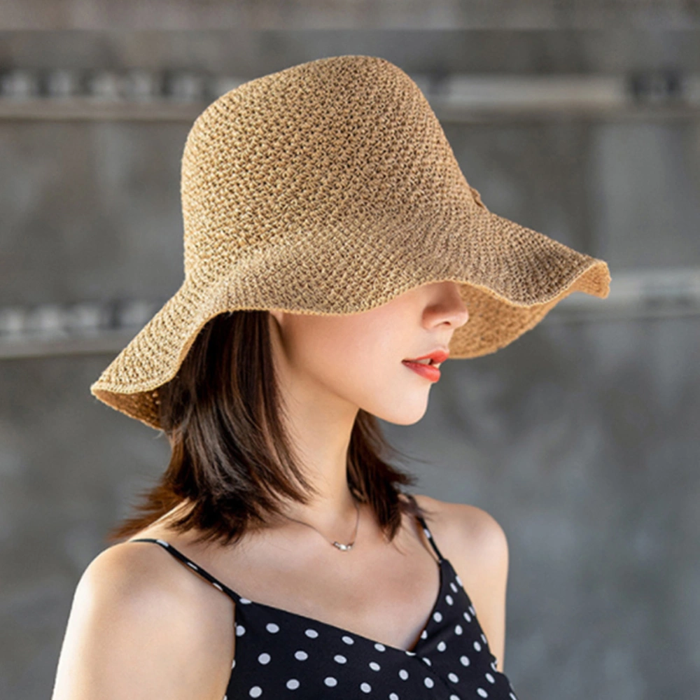 1Pc Summer Straw Hat Seaside Beach Foldable Sunscreen Straw Hat (Khaki)