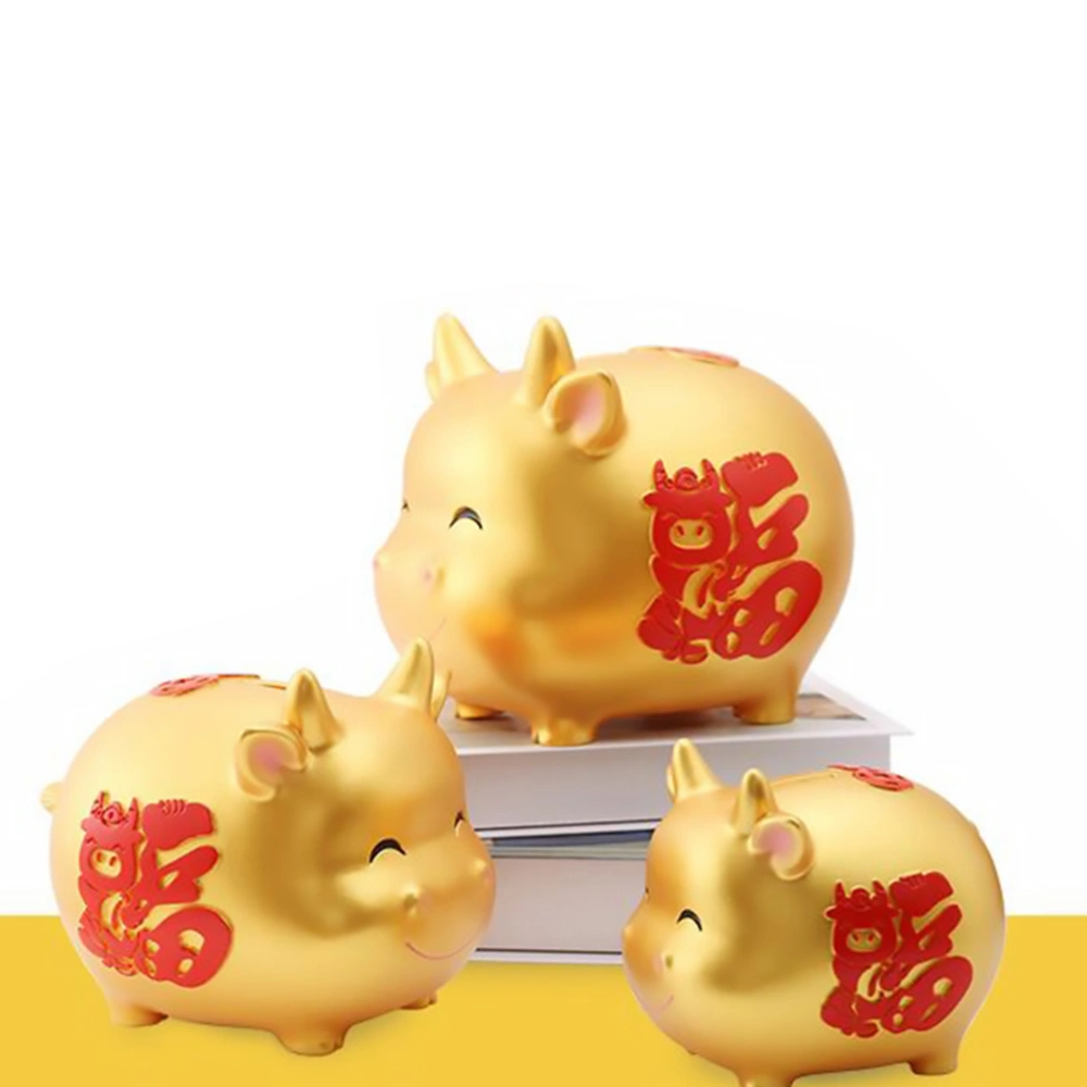 1 Pc Golden Ox Piggy Bank Chinese New Year Large Capacity Mascot Adornment (Golden)