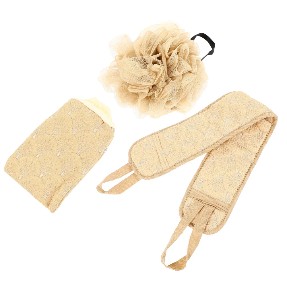 3pcs Shower Back Scrubbers Bath Towels Exfoliator Shower Towel for Adult (Khaki)