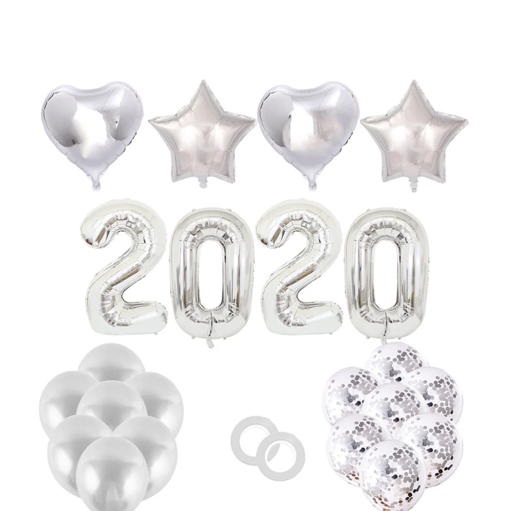 30 Inches Creative 2020 Aluminum Foil Number Balloon Party Balloon Ornament for Aniversary Festival (Silver)