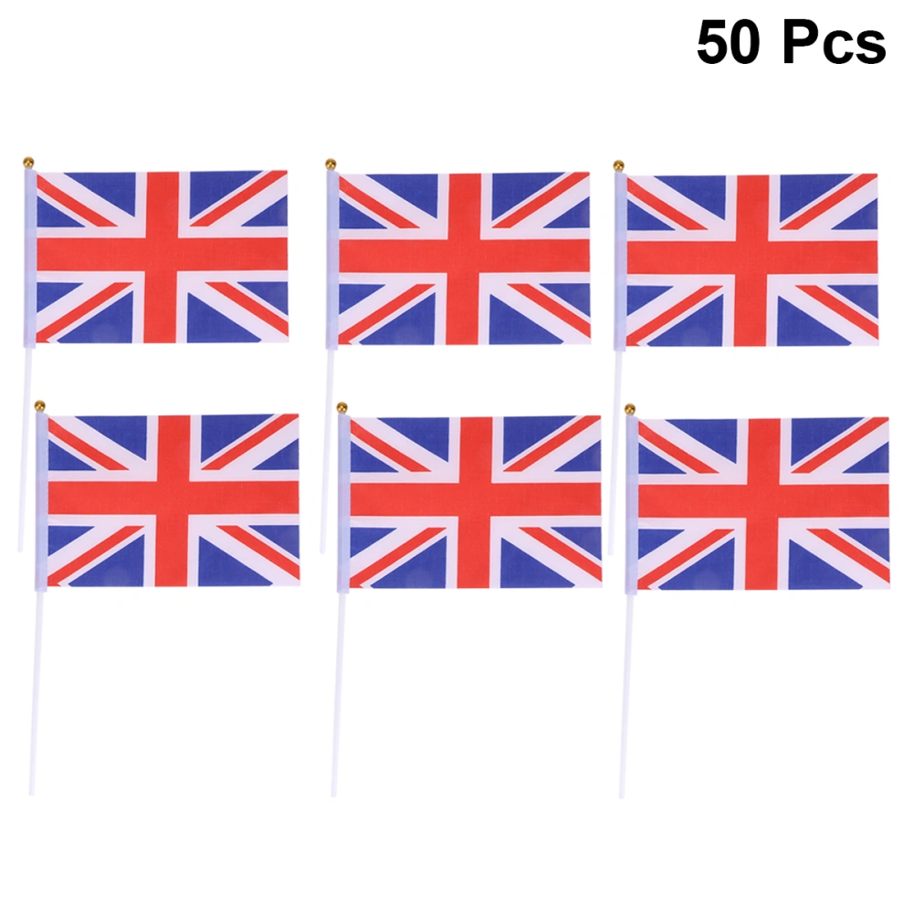 50pcs UK Stick Flag Hand Held Small Britain Flags On Stick International World Country Stick Flags