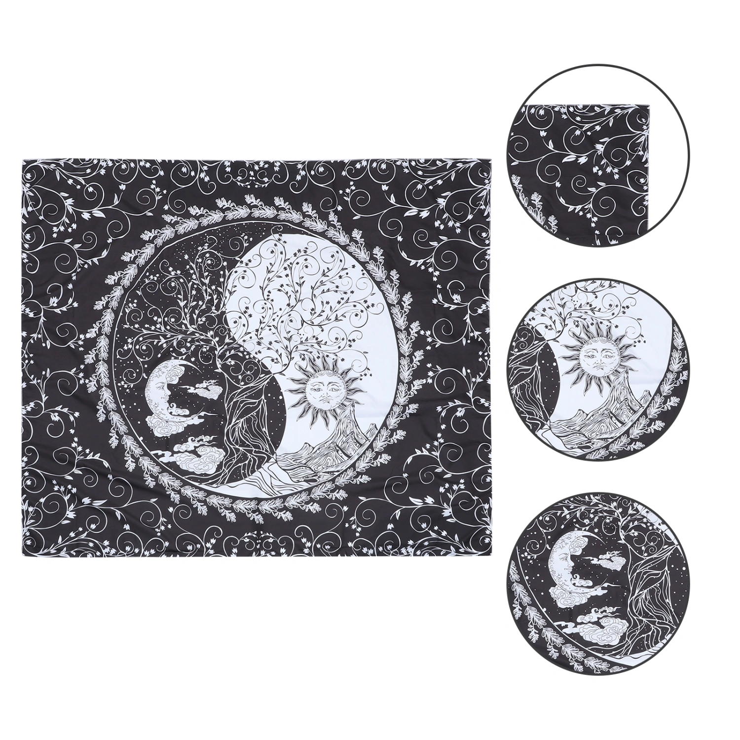 1Pc Decorative Tapestry with Sun Moon Patterns Wall Tapestry Pendant (Black)